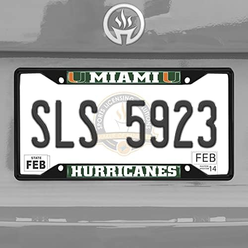 Fanmats 31263 Miami Hurricanes Metal Plate Plate Frame Black acabamento