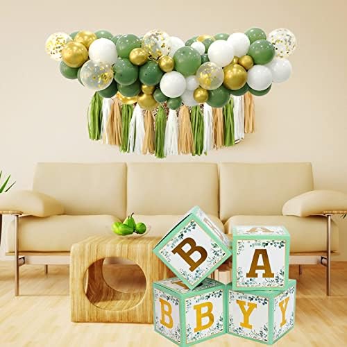 Oh decorações de chá de bebê sálvia festa de gênero de gênero neutro caixas de borla de balão guirlanda de balão