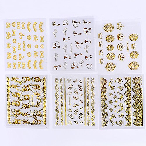 Wokoto 24 lençóis adesivos de pregos de papel alumínio de ouro adesivos autônomos para pregos Decalques de unhas de rosa de gato