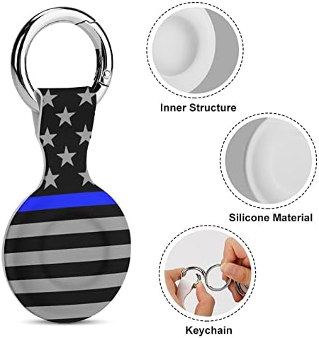 Linha azul fina de bandeira americana estampada de silicone para airtags com chaveiro de proteção contra tag tag rastreador