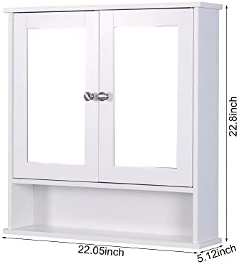 Maximize o armazenamento do banheiro com gabinete montado na parede 2 portas espelhadas e prateleira ajustável - ideal para higiene