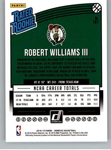 2018-19 Donruss 167 Robert Williams III Classificação ROOKIE RC Rookie Boston Celtics NBA Basketball Trading Card