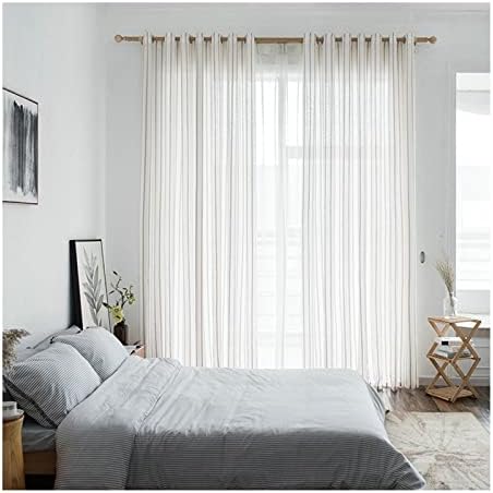 Cortinas puras daesar para o quarto 2 painéis, cortinas de ilhós de voile de poliéster listras geométricas de janela