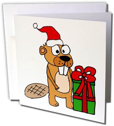 3DROSE All Smiles Art Christmas - Beaver Funny Beaver Abertura Gretos de Natal Cartoon - 1 Cartão de felicitações com envelope