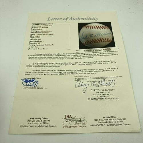 Ted Williams assinou autógrafos na Liga Americana Americana JSA Coa & UDA - Bolalls autografados