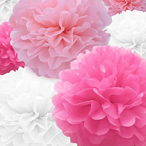 Papel de papel pompoms papel 22 PCs rosa, rosa vermelha, bola de flor de papel branco para solteira de aniversário de betra