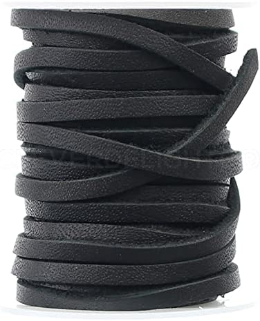 CleverDelights Black 1/8 Cordão plano - 25 pés - 3,5 mm de couro genuíno