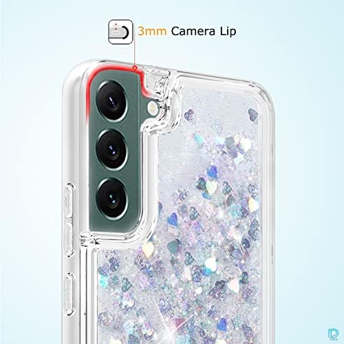Dzxouui para Samsung S22 Plus Caso com protetor de tela de vidro, Glitter Girls Girls Bling Sparkle Líquido Fluindo