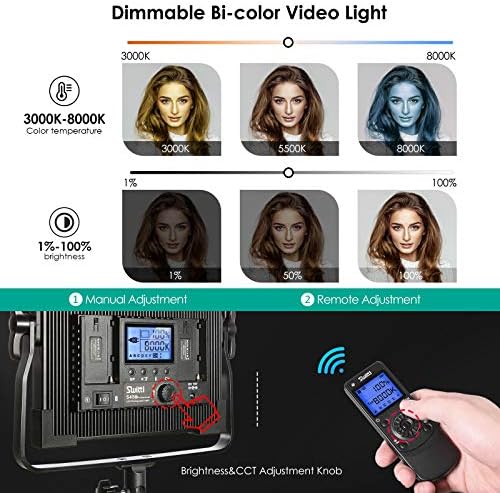 Kit de iluminação de painel de vídeo LED switti, luzes fotográficas bi-coloridas diminuídas com caixa softida, kit de