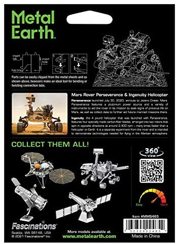 Metal Earth Fascinations Mars Rover Perseverança e Ingenuity Helicóptero 3D Modelo de metal pacote com pinças