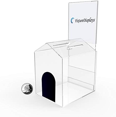 FixtUledisplays® 24pk Caixa de doação em forma de pequena casa de acrílico de 24pk 5 W x 10 h x 6 D com um pequeno bloqueio