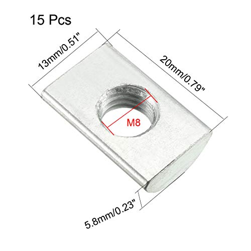 Porca de roll-in de meia redonda UXCELL, M8 rosqueado para o perfil de extrusões de alumínio da série 4040, pacote de 15