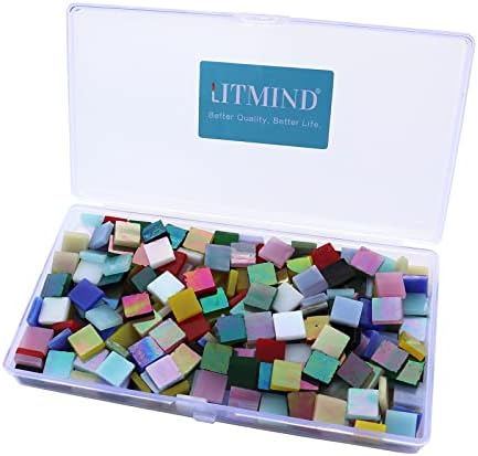 Mosaico de vidro iridescente quadrado Litmind Tiles para artesanato, 0,4 x 0,4 de cores mistas precedentes de vitrais
