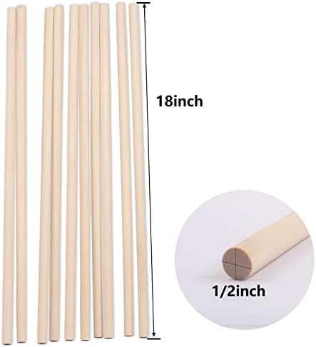 10 PCs hastes de doe bastidas de madeira hastes - 1/2 × 18 polegadas inacabadas de madeira de madeira bastões para varinhas de fita