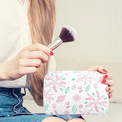 Bolsa de higiene pessoal Bolsa de lavagem organizadora de maquiagem cosmética com zíper Flores desenhadas e folhas-01 para
