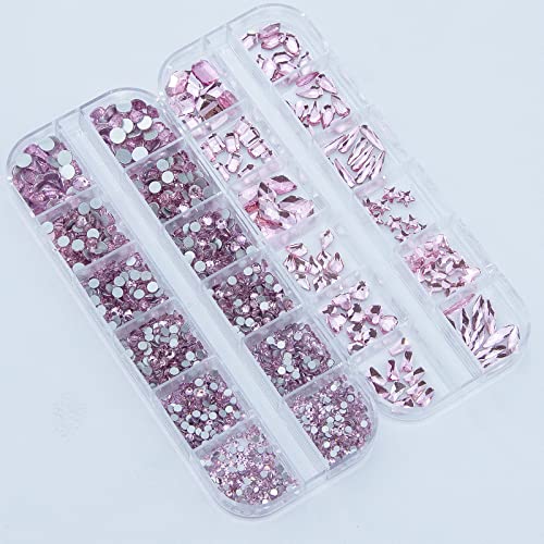 2120pcs unhas rosa strassmes cristais jóias de vidro pedras de tamanhos de múltiplas formas de miçangas redondas de vidro