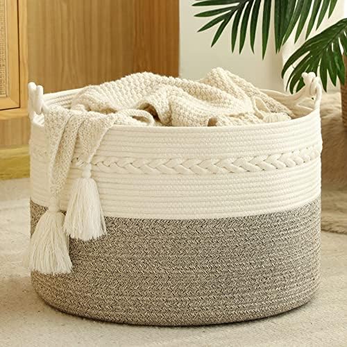 Kakamay grande cesta de cobertores de corda de algodão, cesto de roupa de bebê de tecido ， cesto de cobertor para