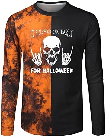 XXBR Halloween T-shirts Halloween Slave longa Carta de crânio Crew Crew Camiseta Camista Color Block Patchwork Tops