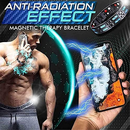 Pulseira magnética de potência de titânio, pulseira de titânio de fibra de carbono azul, pulseira de terapia magnética