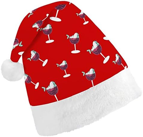 Whale Wine Christmas Hat Christmas Hats Claus Chapinhos curtos com punhos brancos para homens Mulheres Decorações de festas de férias