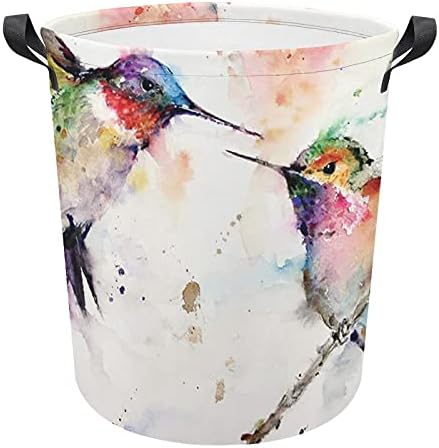 Foduoduo Cesta de lavanderia Aquarela Humlingbirds Rapazina de roupa com alças Saco de armazenamento de roupas sujas dobráveis