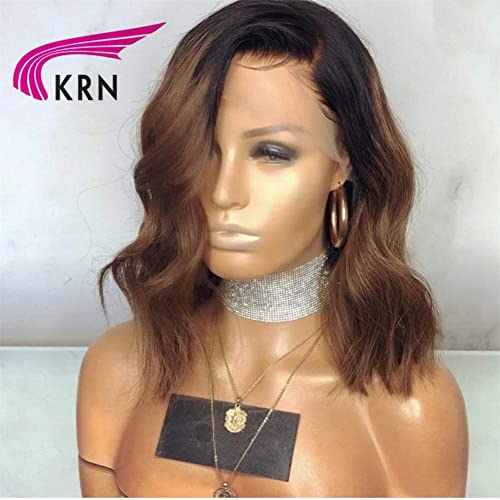 Wigs dianteiro de renda KRN 1B/30 raízes escuras ombre marrom cabelos humanos virgens onda natural 130 perucas de