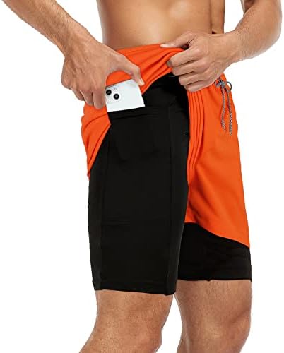 American Trends Mens 2 em 1 Treino Quick Dry Running Shorts Shorts com revestimento de compressão e bolsos com zíper