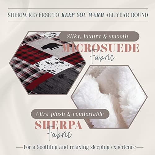 Elegante conforto de 3 peças Winter Lodge Patch Sherpa Consolador macio, aconchegante e durável, peso pesado reversível para