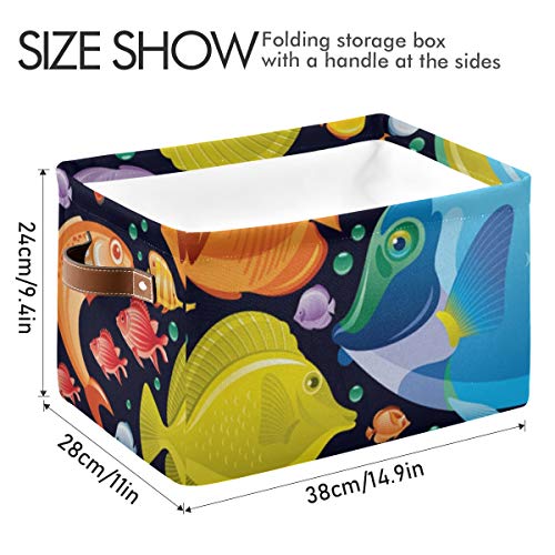 Lita de armazenamento retangular Subaquático Tropical Fish Canvas Fabric com alças - cesta de presentes dobráveis ​​para