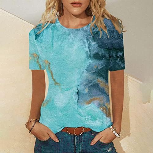 Teen Girl Lounge Top de manga curta Blouses Boat Neck Marble Graphic Fit Summer Summer Fall Top 2023 Roupas Trendy AQ
