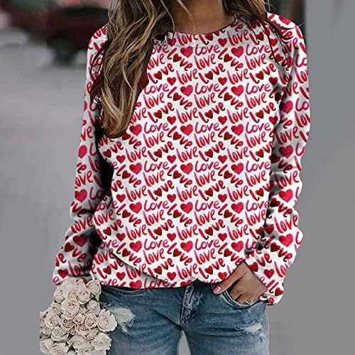 Camisetas do Dia dos Namorados da LMSXCT para mulheres, amor colorido, coração impresso em moletom de moletom casual