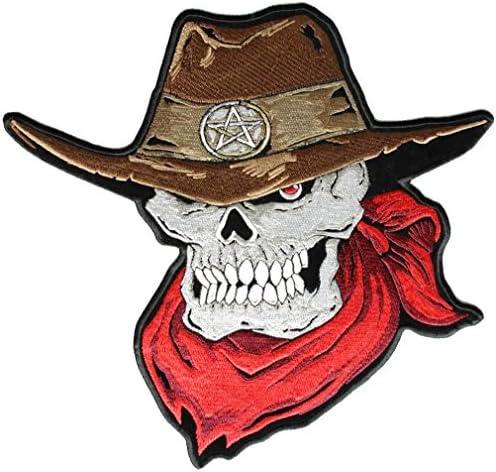 Crânio de cowboy patriótico supremo de couro com patcher vermelho-devastador de bandana vermelha