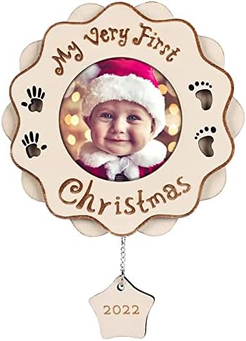 Presentes de ornamento de Natal do bebê Herzome Baby 2022 Meu primeiro quadro de fotos de fotografia de madeira de Natal Decorações