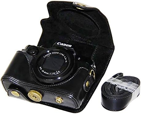First2Savvv XJPT-G5X-01 Black Full Corpo Precise Fit PU Caminhola Digital Capa Digital Capa com Strap para Canon PowerShot G5X