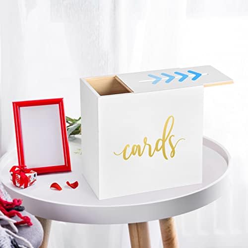 Caixa de cartão de casamento de madeira branca de madeira com slot 10 x10 x 5,5 polegadas Caixa de cartão de presente de dinheiro