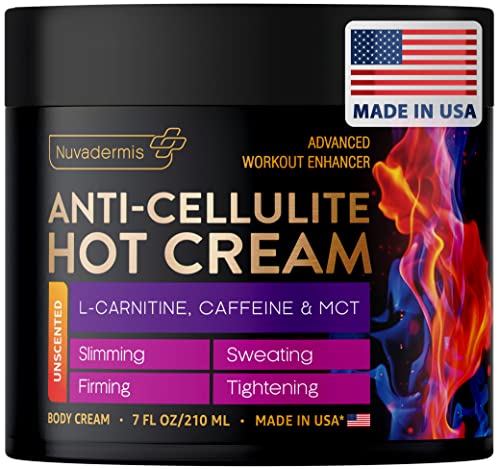 Nuvadermis Cellulite Cream - Creme quente com L -carnitina, cafeína e MCT - Made nos EUA - Firmagem na pele e aperto loção para