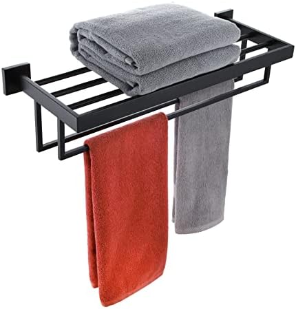 Kokosiri Matte Black Towel Rack de 24 '' de toalha de banheiro com barras de toalhas duplas SUS304 Montagem de parede de aço inoxidável,