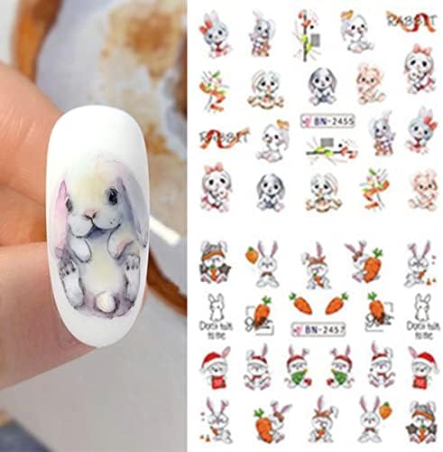 Adesivo de arte da páscoa de pegada 12 folha 12 lençóis bunny unhas decalques desenhos animados de coelho misto de cenoura transferência