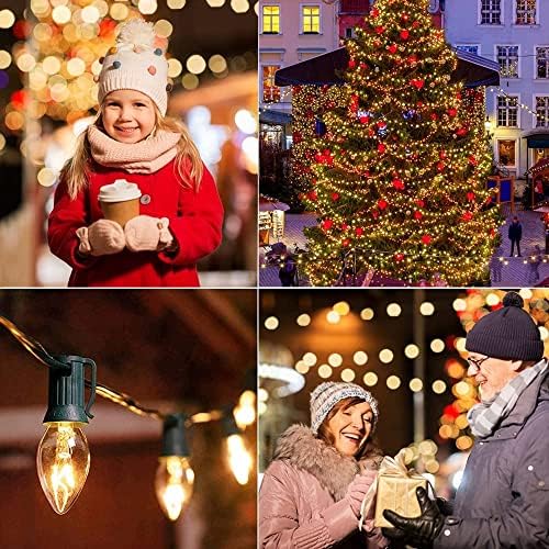Luzes de Natal C7, luzes de Natal de 25 pés ao ar livre com 27 lâmpadas incandescentes brancas claras, pendurando decorações de