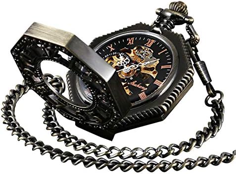 ShopPewatch Men's Pocket Watch with Chain | Relógio de bolso vintage do enrolamento da mão | Pocketwatch de movimento mecânico clássico