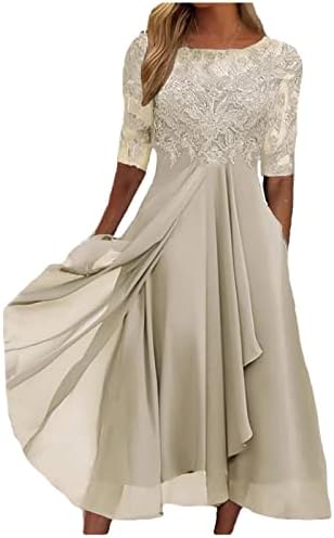Mãe do vestido da noiva para apliques de renda de casamento 1/2 mangas altas com baixo teor de chiffon colo pescoço vestido de noite