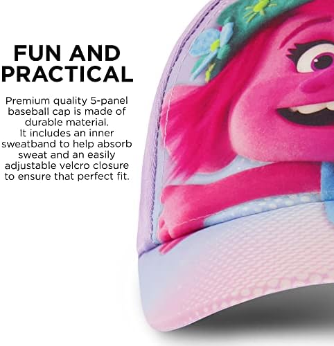 Capinho de beisebol das garotas da DreamWorks, trolls Hat para crianças ajustáveis ​​por idades 4-7