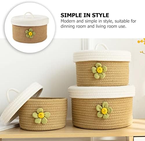 Cesto de corda de algodão cestas com tampa: cesta de armazenamento redondo lavanderia cesto de brinquedo para brinquedos cobertores