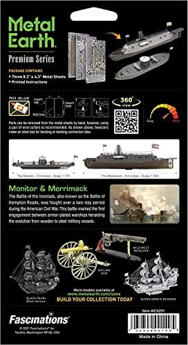 Fascinations Metal Earth Premium Series Monitor & Merrimack 3D Model Model Kit Pacote com pinças