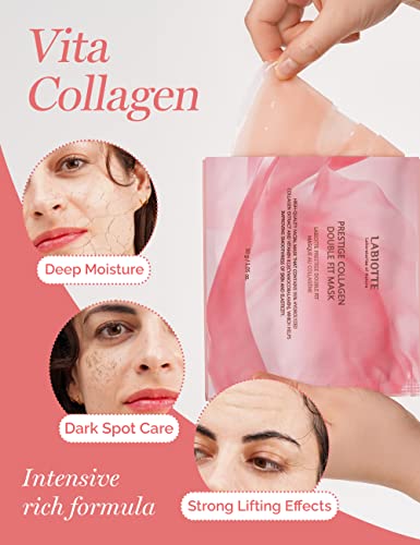 Labiotte Prestige Collagen Double Fit Mask 10 EA | Cuidado com a pele coreana Máscara facial hidratante | Máscara hidratante