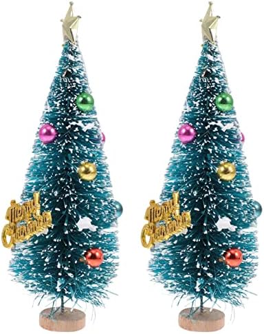 Veemoon 2pcs Mini árvore de Natal, mini -sisal artificial com base de madeira e mini árvores de Natal de escova de garrafa para Mini
