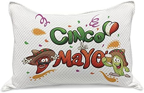Ambesonne Cinco de Mayo micoteca de malha, cacho de travesseiro, cacto de desenho animado e personagens de pimenta