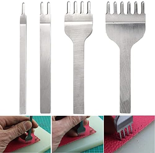 Ferramentas de couro, ferramenta de punção Diy Craft Stitching Chisel 4 PCS Prong de cinzel 1+2+4+6 Couro de ponta