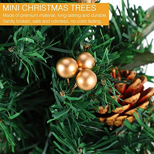 Toyandona Mini Christmas Tree Linen Ribbon Treetop Desktop Xmas Ornament Micro Cenário Paisagem Árvores com Base de Bolsa para