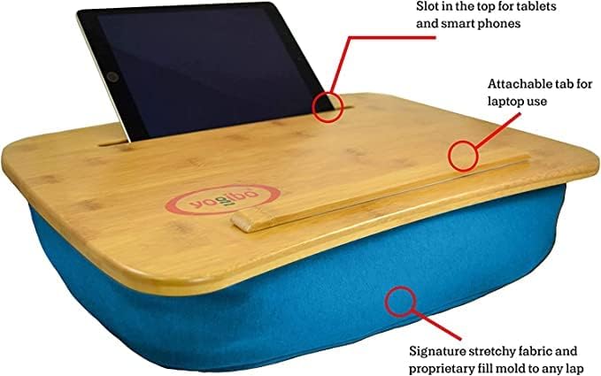 Yogibo Traybo 2.0 LAP Desk, Bamboo Top Lap Desk com travesseiro para laptop embutido no slot para tablet ou telefone,